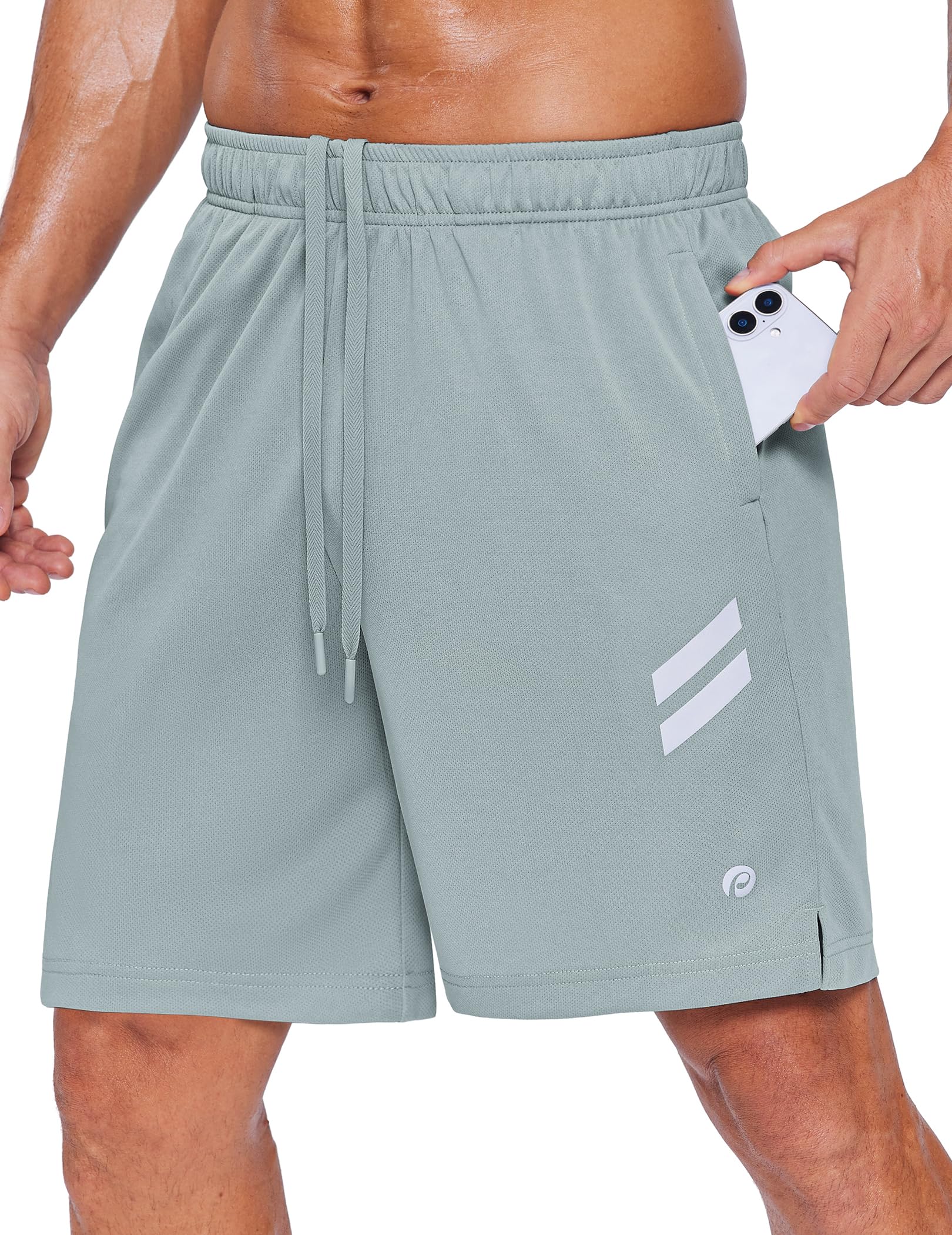 PINSPARK Mens 7 Inch Athletic Gym Shorts Breathable Quick Dry Workout Running Shorts with Zipper Pockets