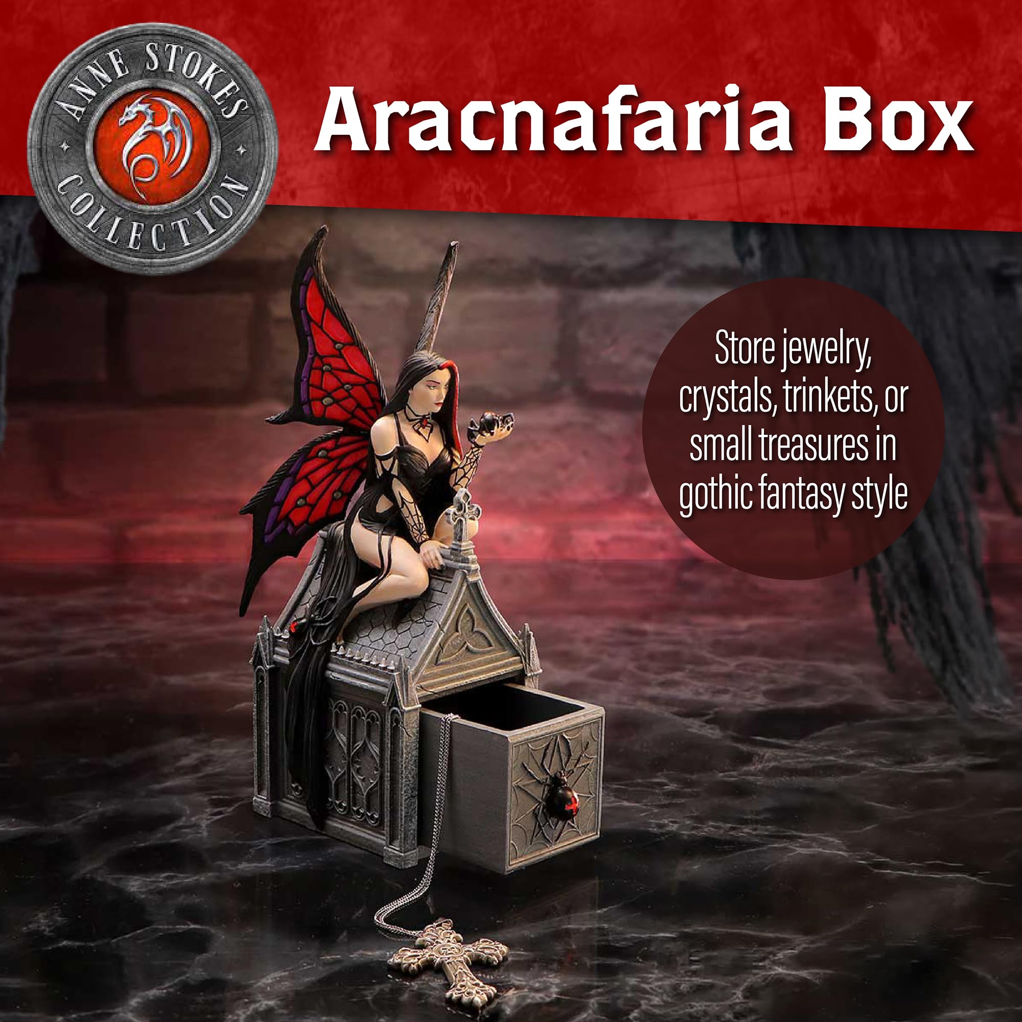 Nemesis Now Anne Stokes Aracnafaria Gotico Trinket Box - Scompartimento nascosto della fata ragno dipinto a mano, collezione in poliresina, 20,6 cm