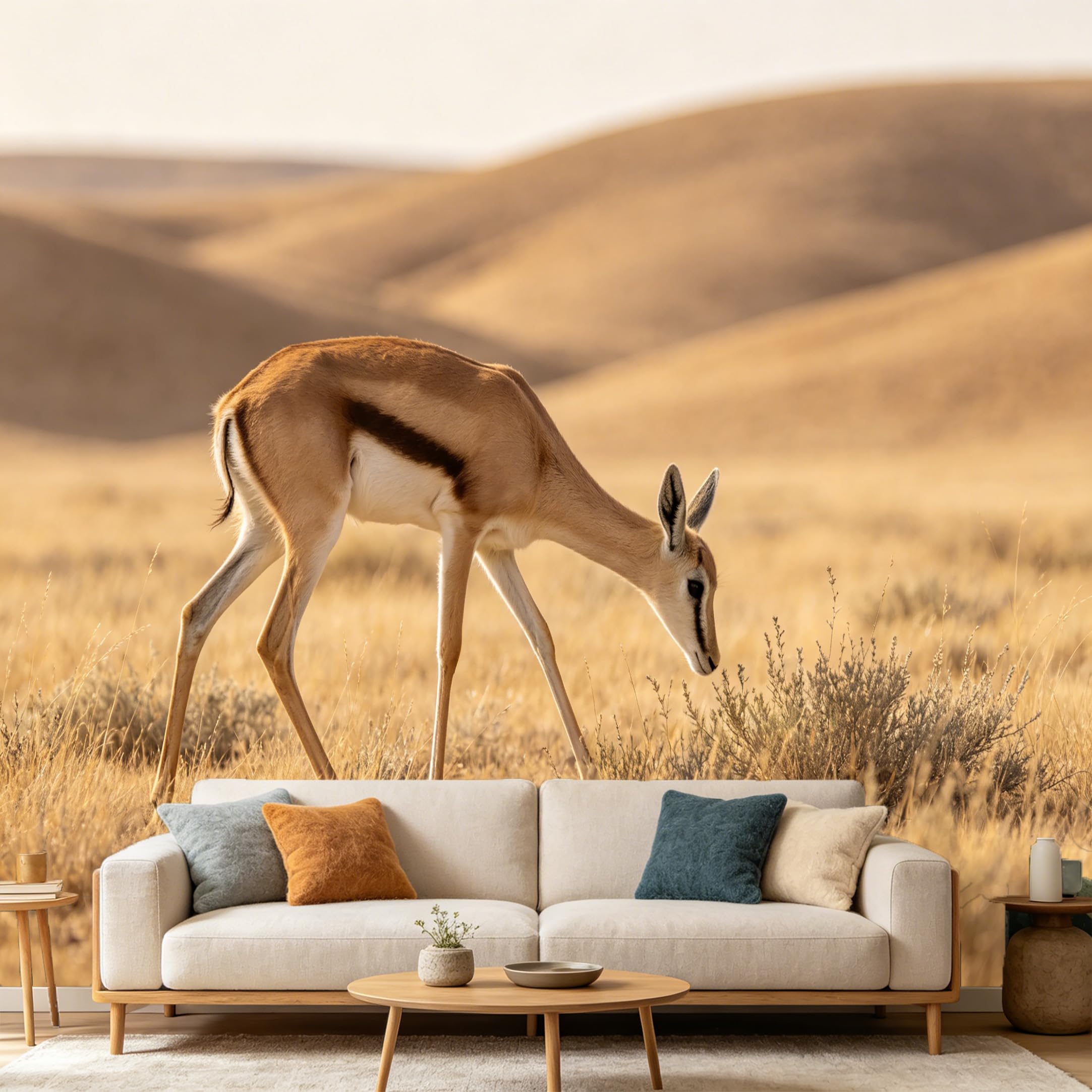 Custom Size Wall Mural African Antelope Gazelle Wildlife Landscape Nature Savannah Desert Scenery SelfAdhesive Art Prints wall Fabric（No PVC） Removable Wallpaper Home Bedroom Decor
