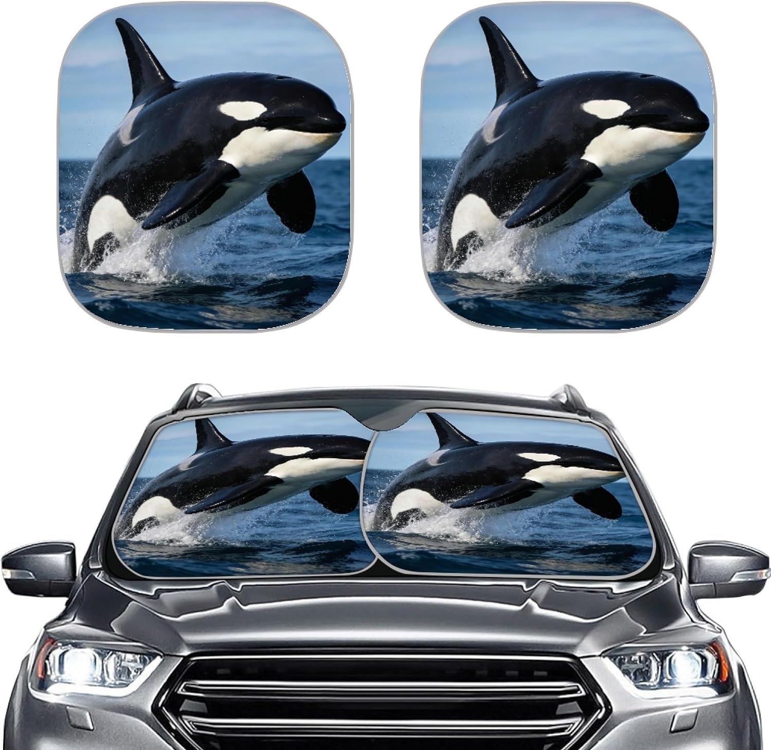 Amzbeauty Sea Otter Print Car Windshield Sunshade Blocks UV Heat Protection 13pcs Animal Pattern Foldable Auto Front Window Sun Visor for Truck SUV