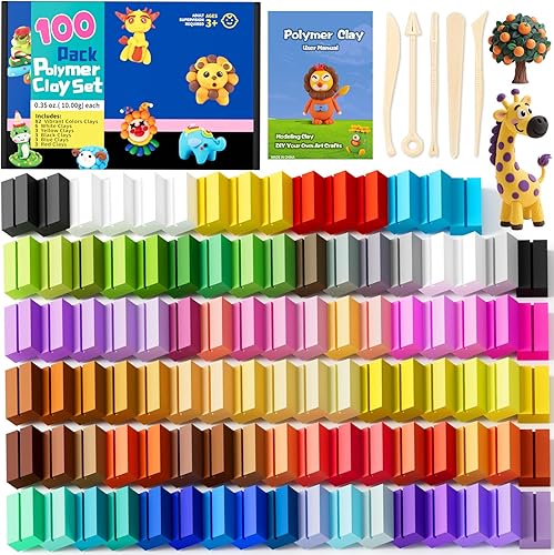 CiaraQ Arcilla polimérica, arcilla de modelado de 100 colores para niños, no tóxica, antiadherente, bloques pequeños para hornear, kits de
