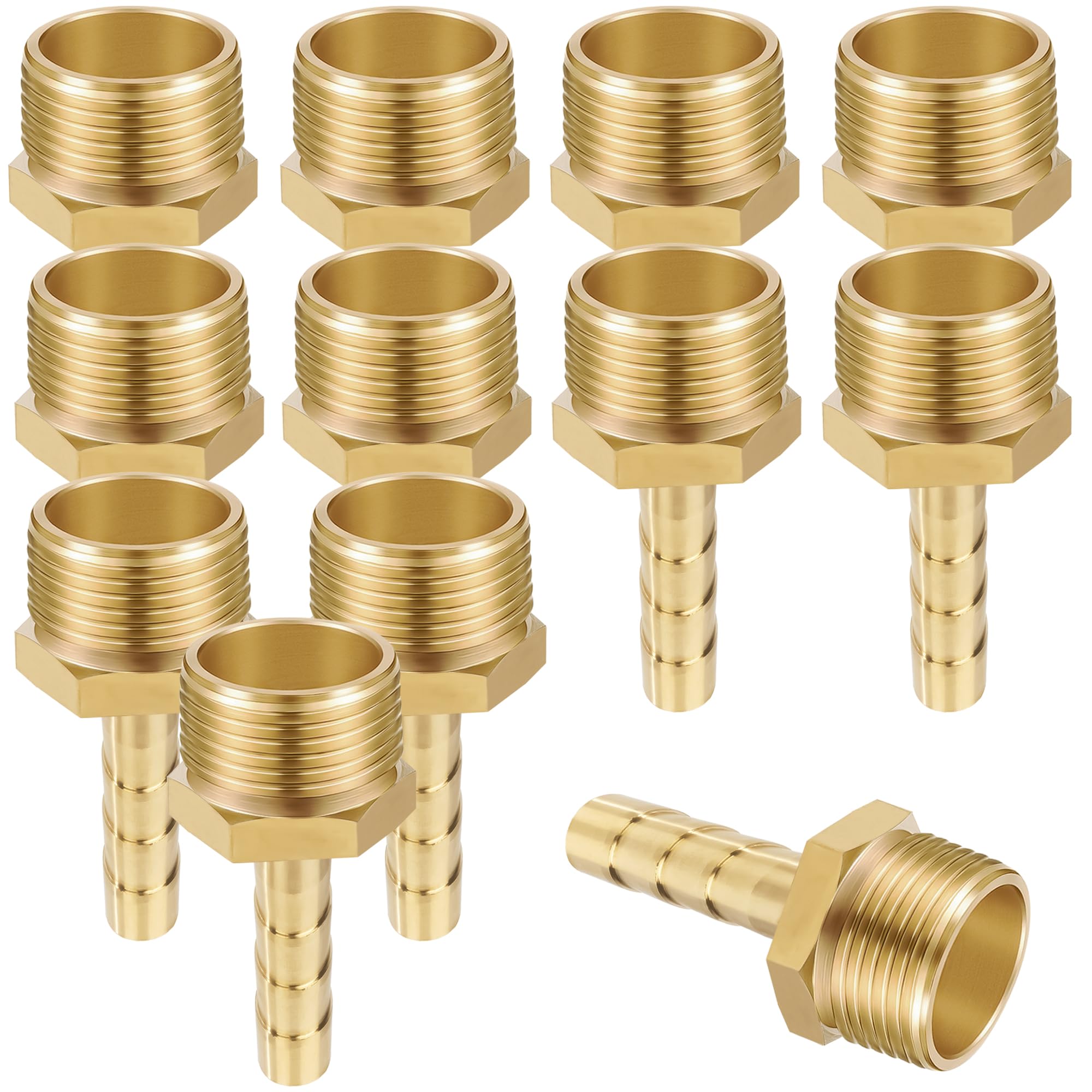 12PCS Raccord Cannelé Laiton Tube Barbelé Droit, 6mm x G1/2 Mâle Filetage Tuyau Coupleur Connecteur Adaptateur avec Acier Inoxydable Tube Pince