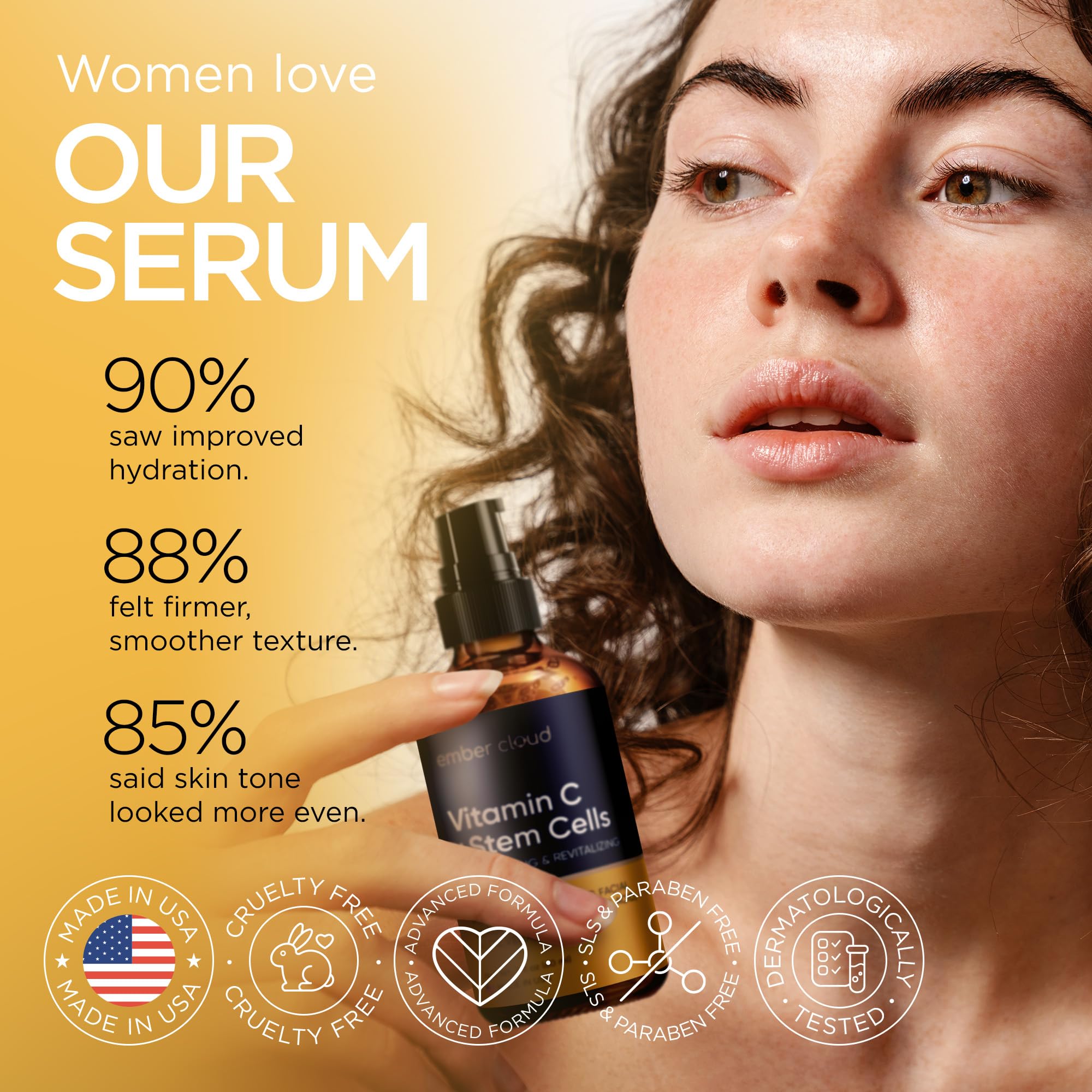 Siero alla vitamina C per viso e occhi (2 oz) con acido ialuronico, cellule staminali, vitamina E e aloe vera: favorisce la salute della pelle e unifica il tono.