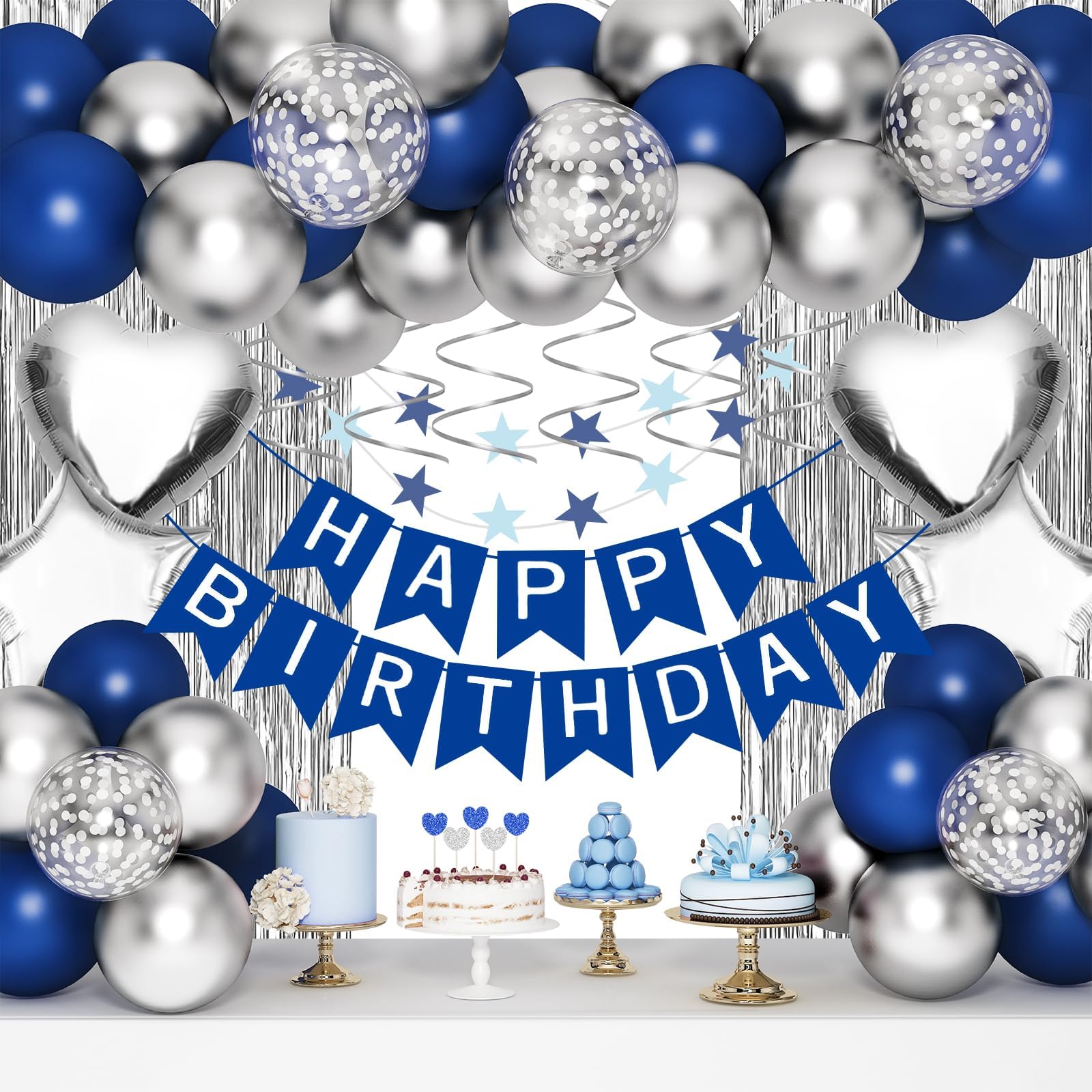 Birthday Decorations for Men, Blue Birthday Party Decorations for Him Her Men Women Boys Girls, Happy Birthday Balloons for Party Decor Suit For 16th 20th 21st 22th 25th 30th 35th 40th 50th 60th 70th
