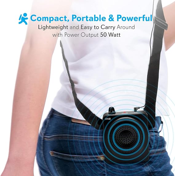 Pyle Portable PA Speaker and Voice Amplifier: Compact Waistband with Rechargeable Battery, Includes Headset Microphone & 3.5mm Aux Jack - Ideal for Tour Guides, Teachers, and Meetings