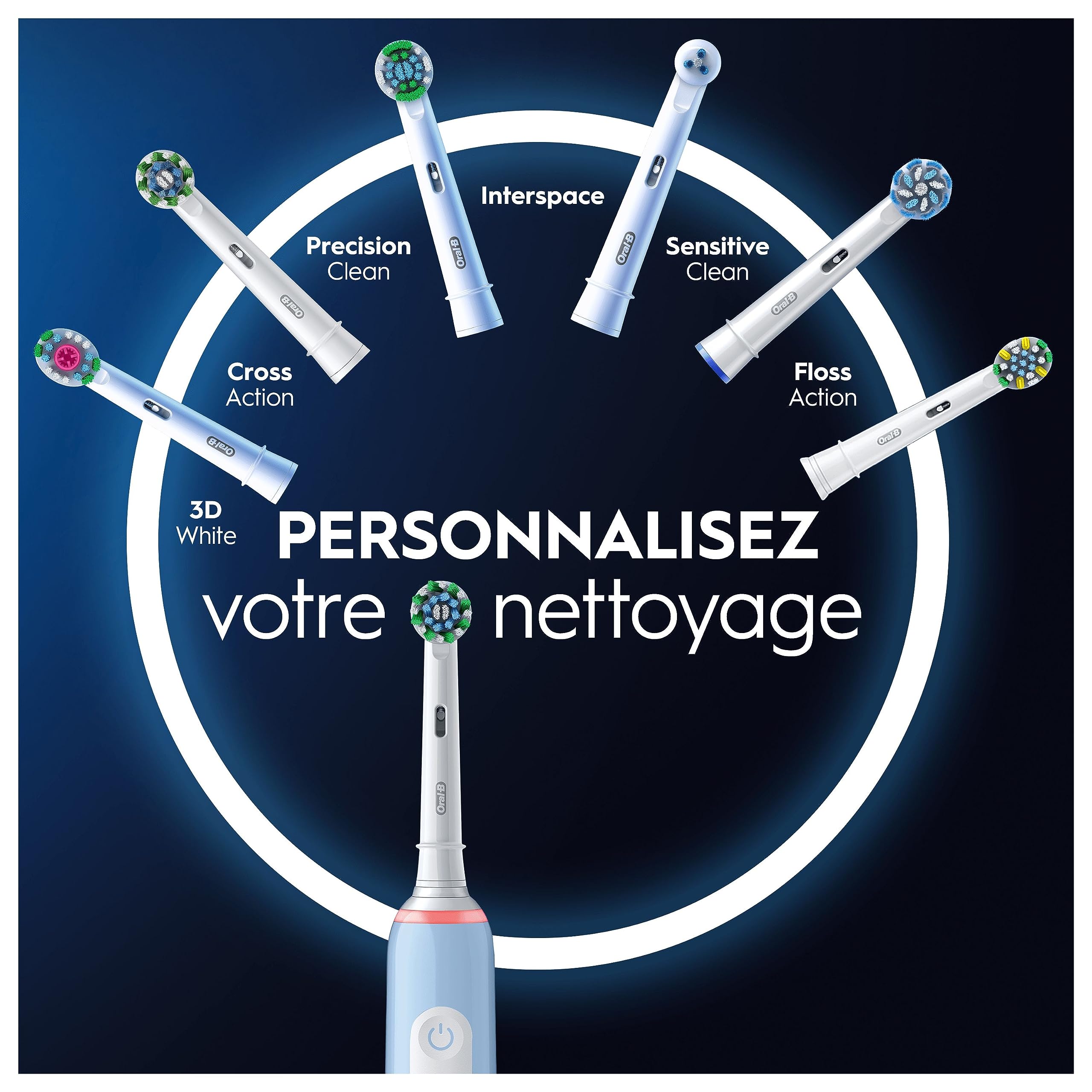 Oral-B Brosse A Dents Electrique Pro 3 Bleue Avec 3 Modes De Nettoyage 3D Dont Blancheur, Brossage Avec Des Oscillo-Rotations Et Pulsations, 2 Brossettes De Rechange Rondes Oral B, Chargeur