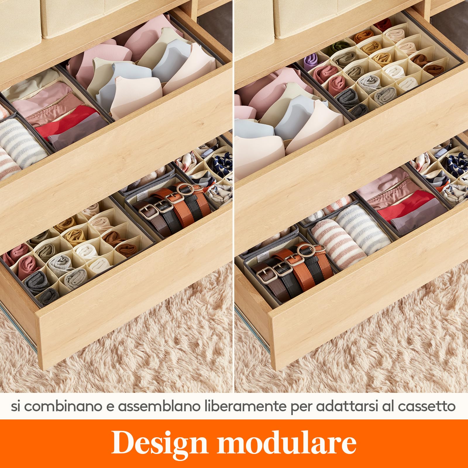 Lifewit Set di 12 Divisori per Cassetti Intima, Organizer Armadio, Separatori Pieghevoli in Tessuto per Cassetti e Scatole per Conservare Lingerie, Reggiseni, Mutande, Kaki