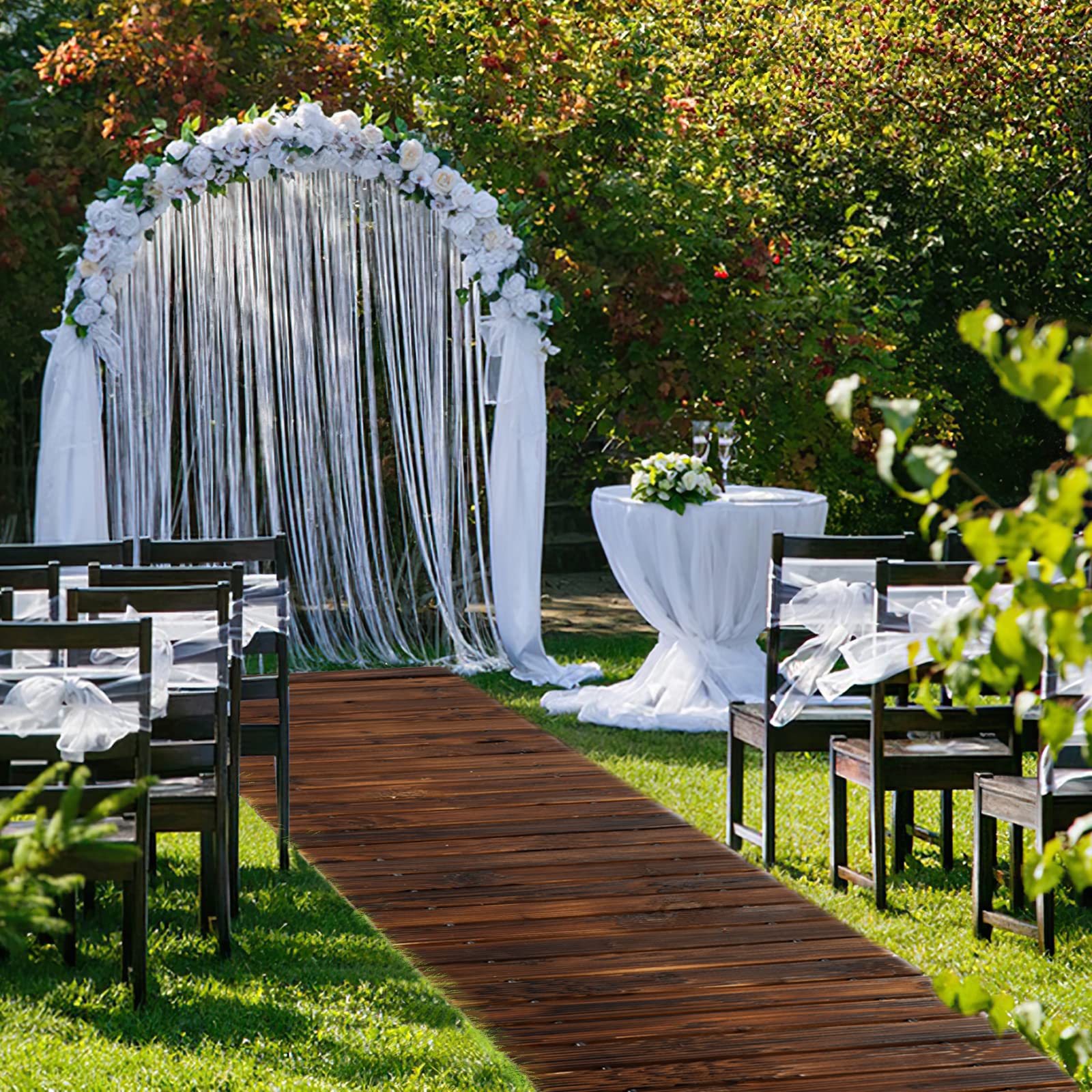 Icoget Camino de jardín enrollable de madera de 2,4 m, resistente a la intemperie, con superficie antideslizante, camino rústico para patio, playa, fiesta de boda (recto)