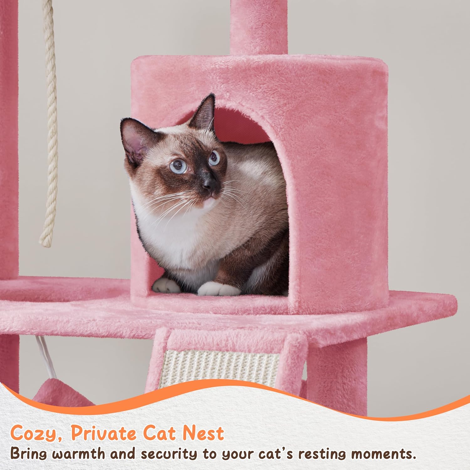 Topeakmart Cat Tower for Indoor Cats 63.5inch, Cat Furniture Condo with Scratching Posts as Kitten Activity Center, Pink