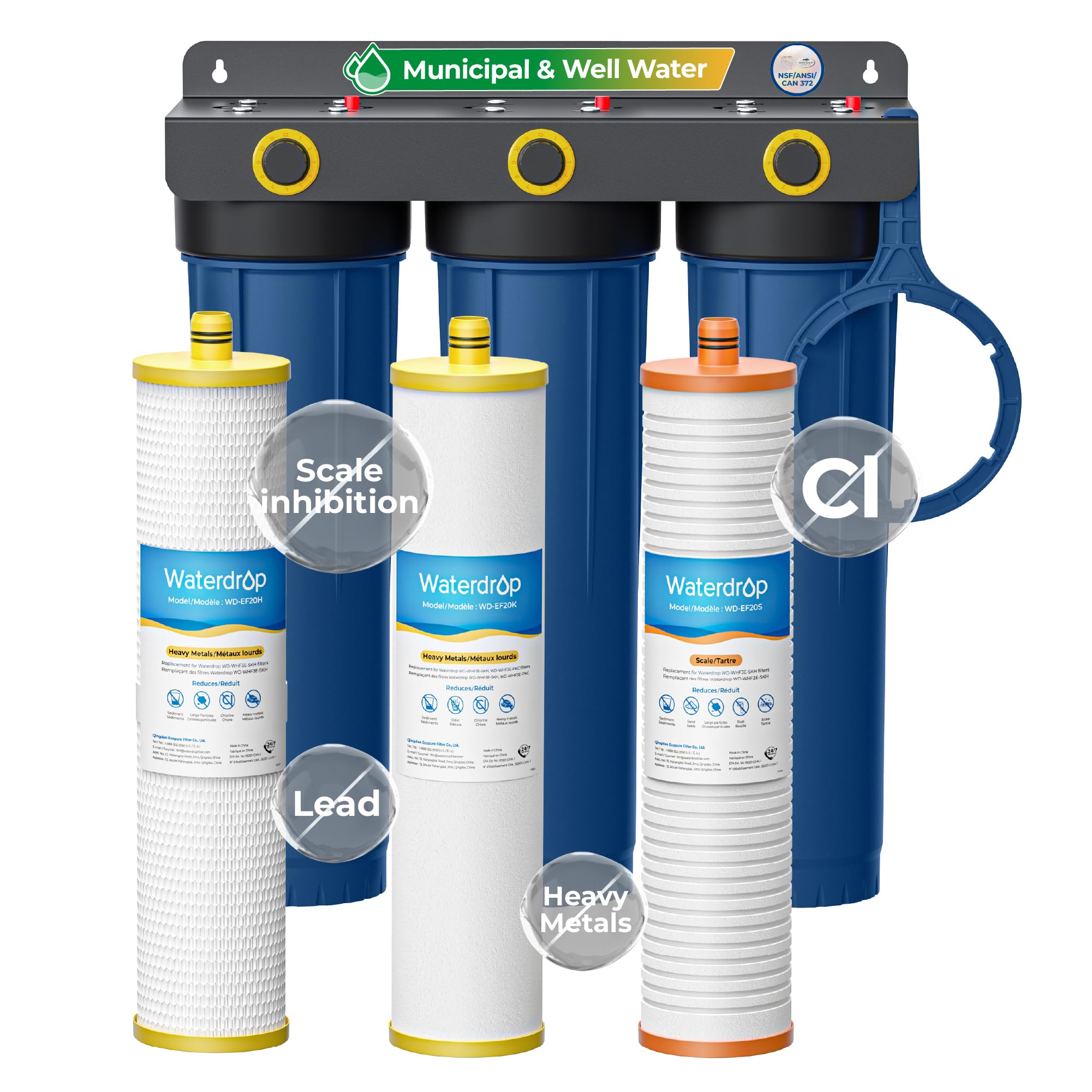 Waterdrop WHF3E-SKH 3-Stage Whole House Water Filter System for Well Water