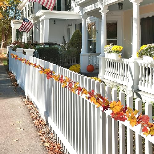 Miniatura 4 de Paquete de 2 guirnaldas de hojas de arce de otoño, decoración de hojas artificiales de 5.8 pies para árbol de otoño, manto, mesa, dormitorio,