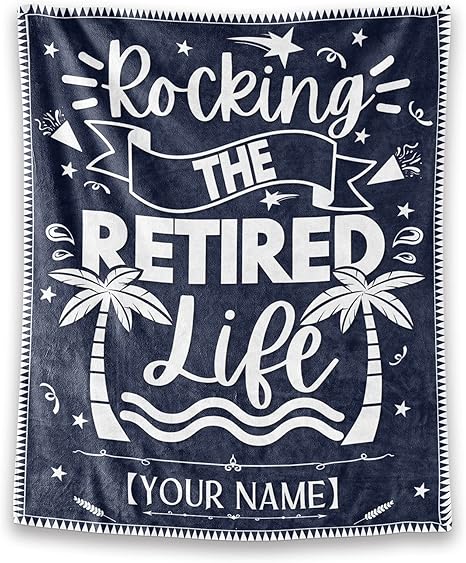 Custom Retirement Throw Blanket - Soft, Fuzzy & Warm - 60x80 Inches Flannel Blankets for Women - Dark Blue Vintage Throws Farewell Gift for Coworker