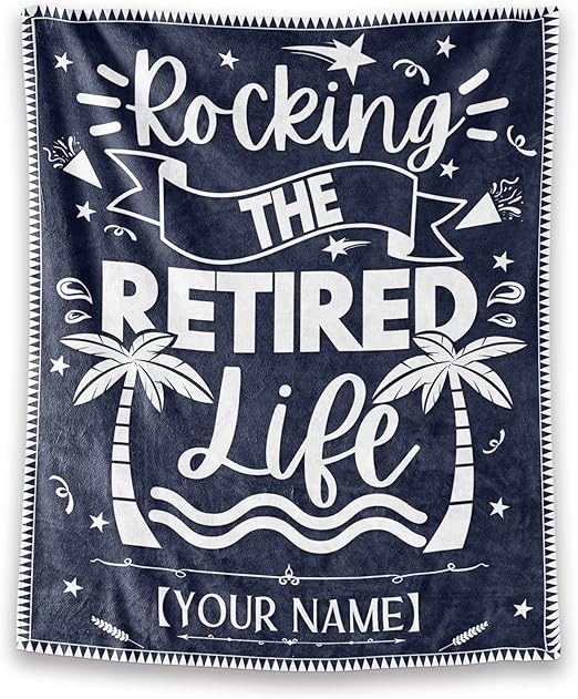 Custom Retirement Throw Blanket - Soft, Fuzzy & Warm - 60x80 Inches Flannel Blankets for Women - Dark Blue Vintage Throws Farewell Gift for Coworker