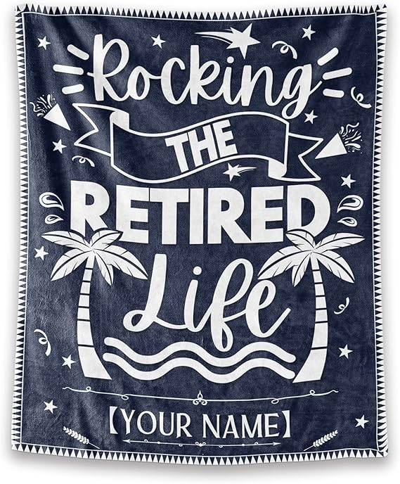 Custom Retirement Throw Blanket - Soft, Fuzzy & Warm - 60x80 Inches Flannel Blankets for Women - Dark Blue Vintage Throws Farewell Gift for Coworker