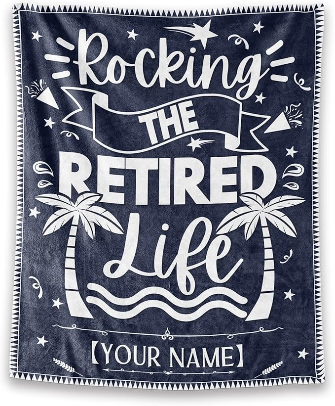Custom Retirement Throw Blanket - Soft, Fuzzy & Warm - 60x80 Inches Flannel Blankets for Women - Dark Blue Vintage Throws Farewell Gift for Coworker