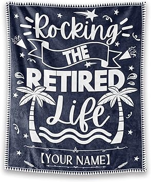 Custom Retirement Throw Blanket - Soft, Fuzzy & Warm - 60x80 Inches Flannel Blankets for Women - Dark Blue Vintage Throws Farewell Gift for Coworker