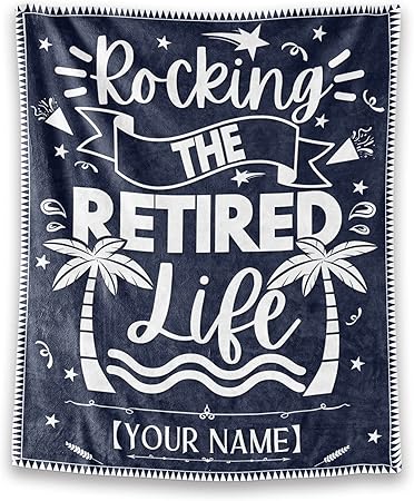 Custom Retirement Throw Blanket - Soft, Fuzzy & Warm - 60x80 Inches Flannel Blankets for Women - Dark Blue Vintage Throws Farewell Gift for Coworker