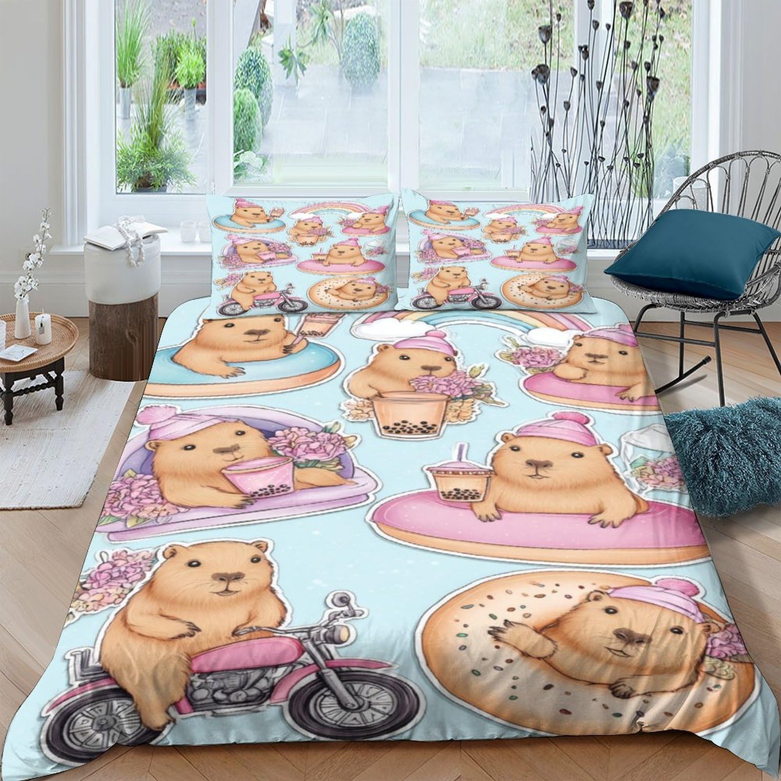 Ctjqhvkz Style-5 3D Printed Cute Hamster Fitted Sheet Microfiber Soft Breathable Donut Party Bed Cover For Bedroom Dorm Decor Single（135X200cm）