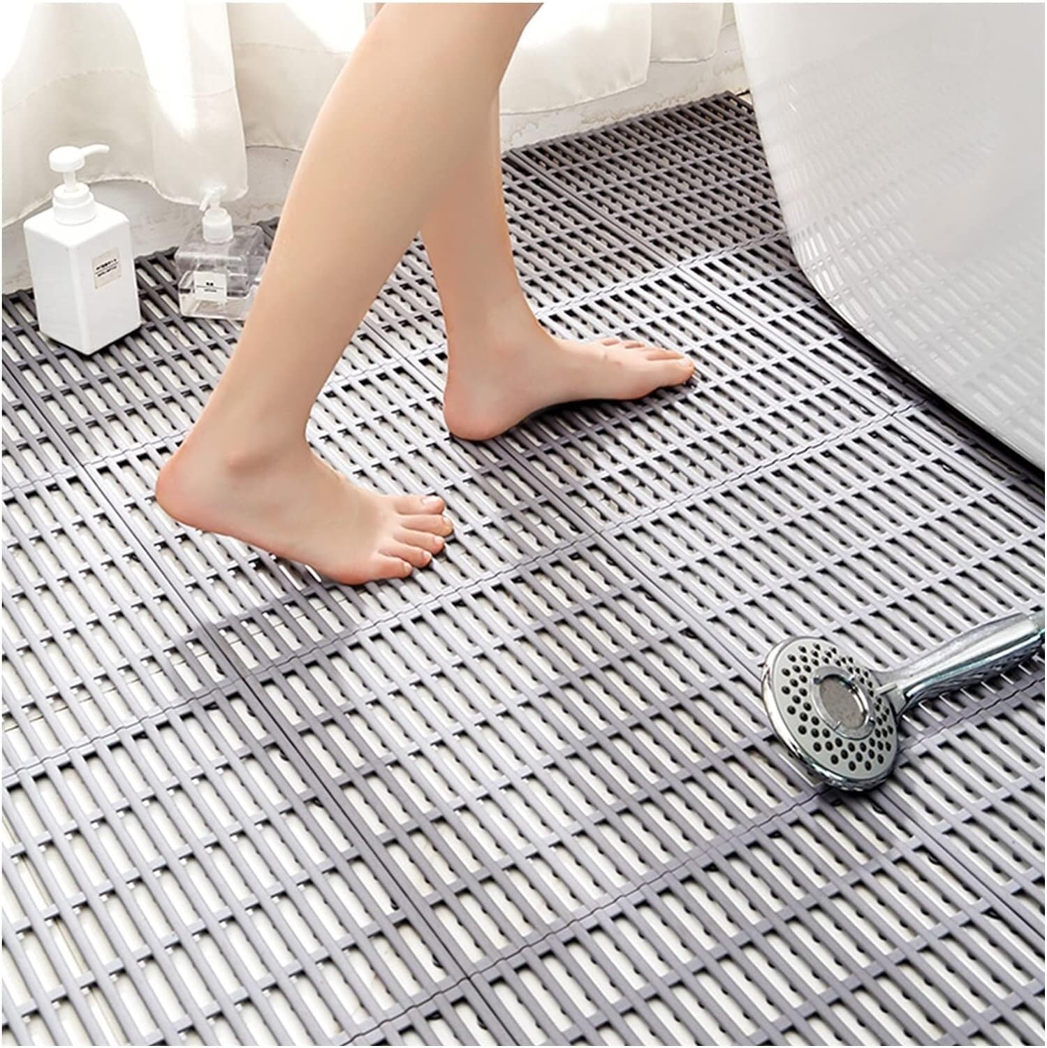 BHGFYXBS Shower Bath Mat, Tpe Non-Slip Shower Pedal Mat With Drainage Holes, Bathroom Toilet Swimming Pool Diy Floor Mat,Grey-4pcs-30x30cm