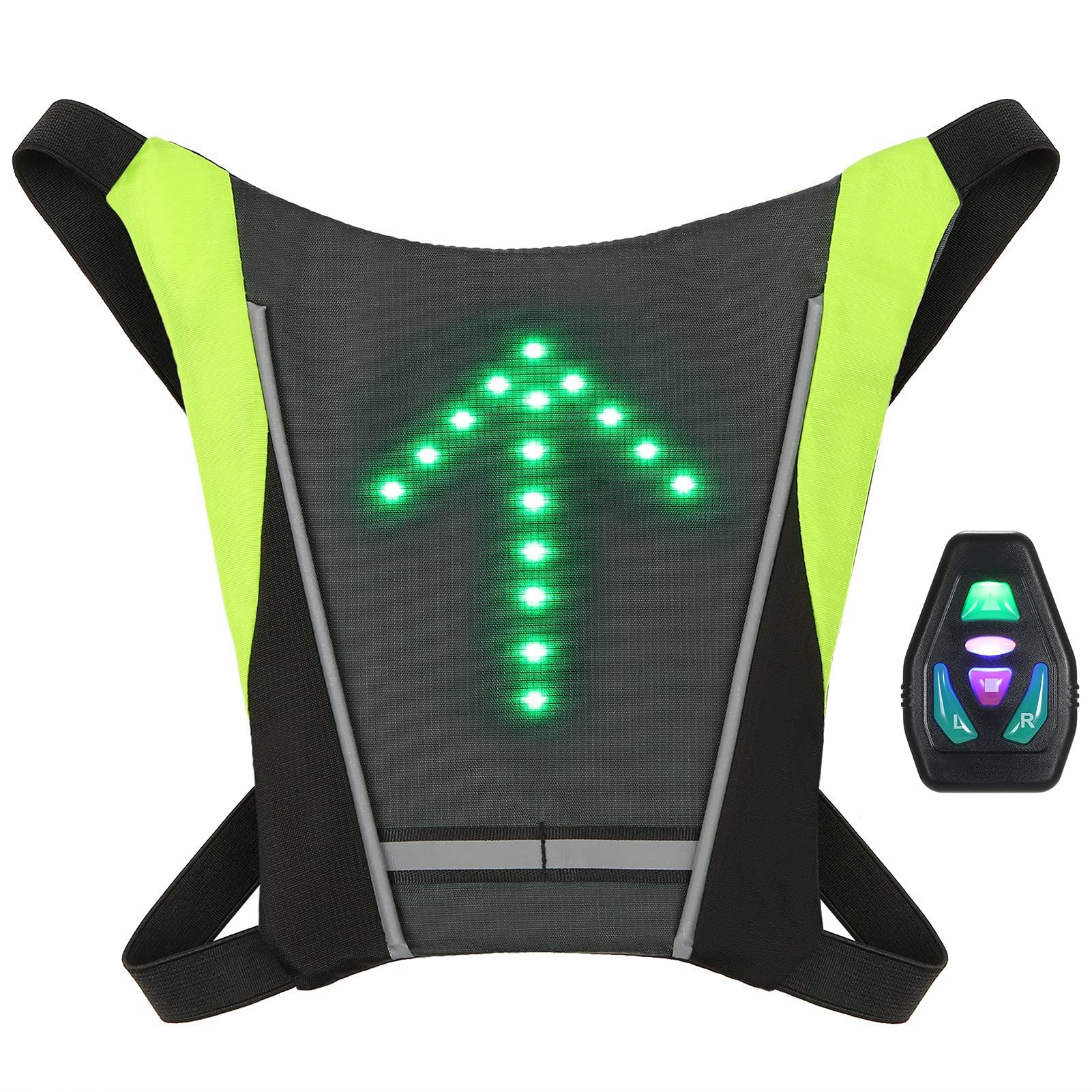 Lixada Chaleco de señal de Giro LED, Chaleco Reflectante USB Recargable con indicador de dirección y Control Remoto, para Ciclismo Luz de Advertencia