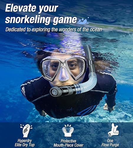 Miniatura 65 de Aegend Esnórquel seco, máscara de buceo fácil de respirar, esnórquel para esnórquel, buceo, buceo, apnea, natación, con válvula seca superior