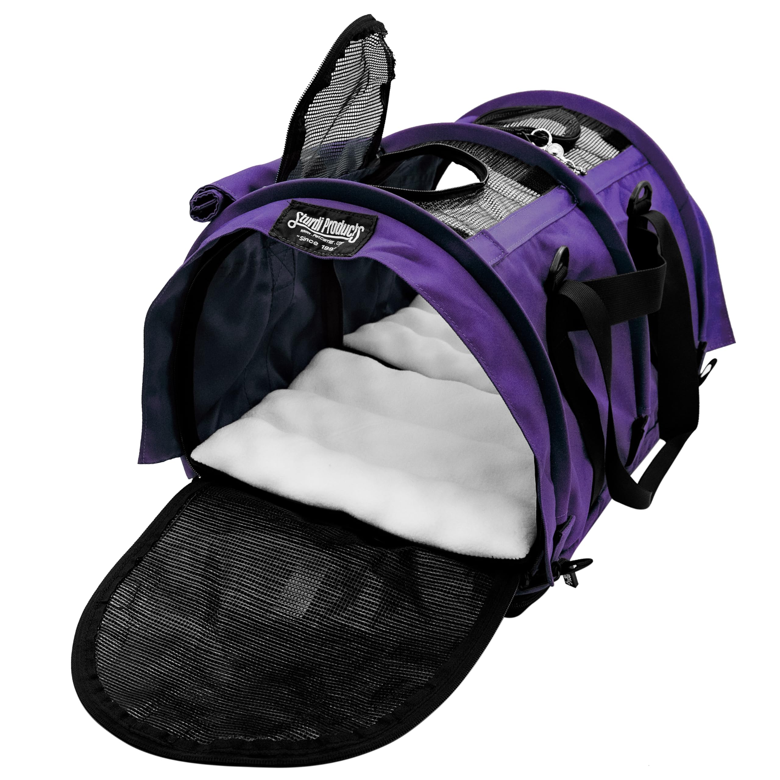 Divided SturdiBag X-Large Pet Carrier: Compartment for 2 Pets, Flexible Height for Cat and Dog Soft Sided with Safety Clips and Seatbelt Straps| Purple, 20" x 16" x 12" (PN: SB3D-PRO-P)