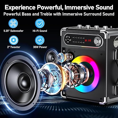 Miniatura 2 de Máquina de karaoke HWWR con 3 micrófonos inalámbricos para adultos/niños, altavoz Bluetooth 5.3 portátil, altavoz para fiestas en casa con luces