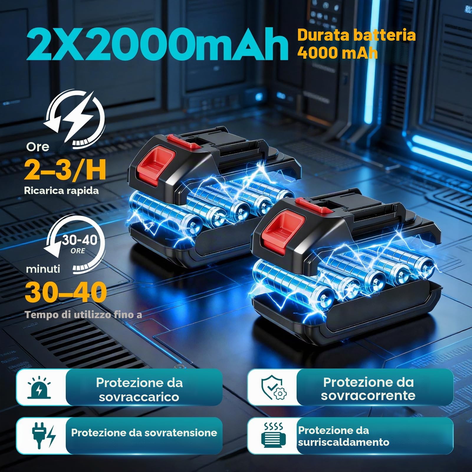 Motosega e tagliasiepi a batteria telescopica Combo, 4 in 1, mini motosega elettrica da 8 pollici, con batteria da 2 x 2000 mAh, 4 catene, guanti protettivi, adatti per cesoie da potatura e per la