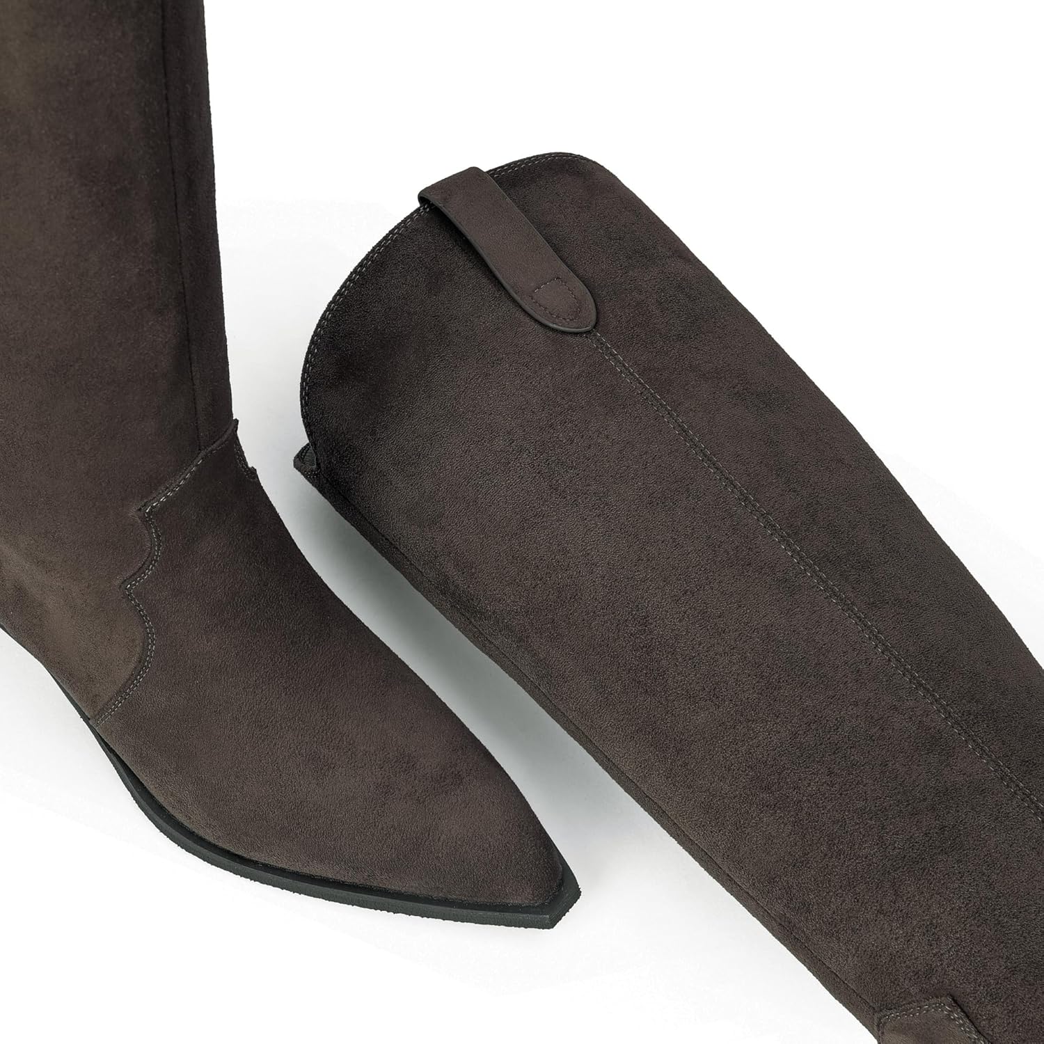 iiimmu Women's Knee High Cowboy Boots Faux Suede Western Cowgirl Boots with 2 IN Chunky Heel Pointed Toe Pull-On Style