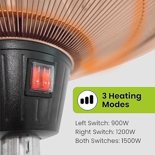 Miniatura 5 de Calentador eléctrico de patio de 1500 W para calefacción al aire libre con altura ajustable, funcionamiento silencioso, independiente y calentador