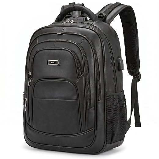 Mochila Bolsa em Couro Masculina Reforçada 40L Antifurto Notebook 16" Escolar Trabalho Executiva Cabo de Aço Viagem Esportiva