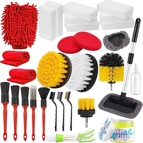 Miniatura 1 de Moonlinks Juego de 30 cepillos para detallar el coche, kit de detalles de coche (accesorio de cepillo de taladro, herramienta de limpieza de ventana