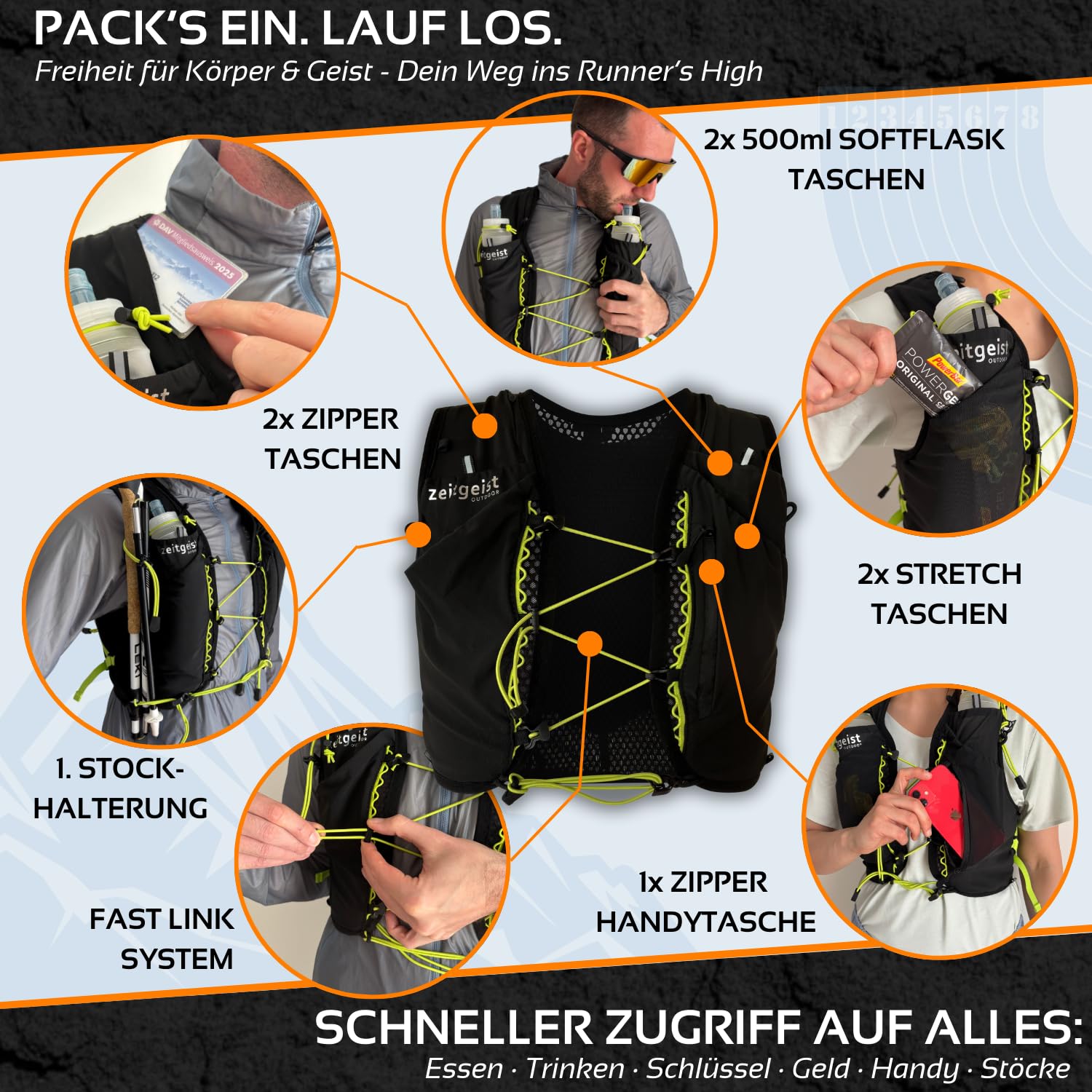 Laufweste Damen und Herren 2 in 1 Laufrucksack 4L & 12L optimale Passform atmungsaktiver Trailrunning Rucksack ultraleichte Running Vest 245-290gr Trinkruckack Laufen