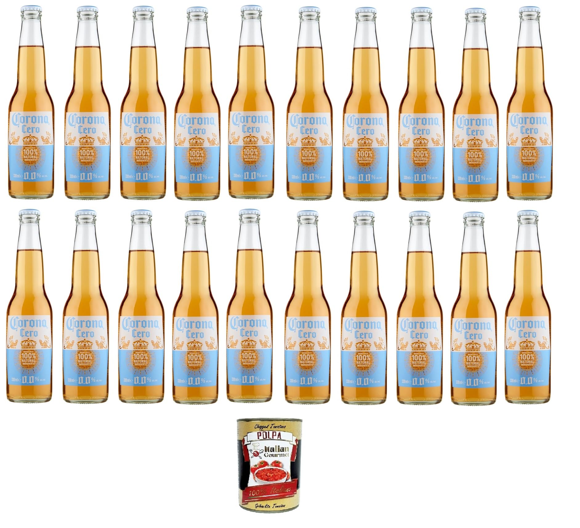 Italian Gourmet Birra Analcolica cerveza sin alcohol 0,0% 24 x 33cl | gusto leggero e rinfrescante; notas malteadas, perfectamente refrigeradas para pizza, peso neto total 7,92 L + Polpa 400 g