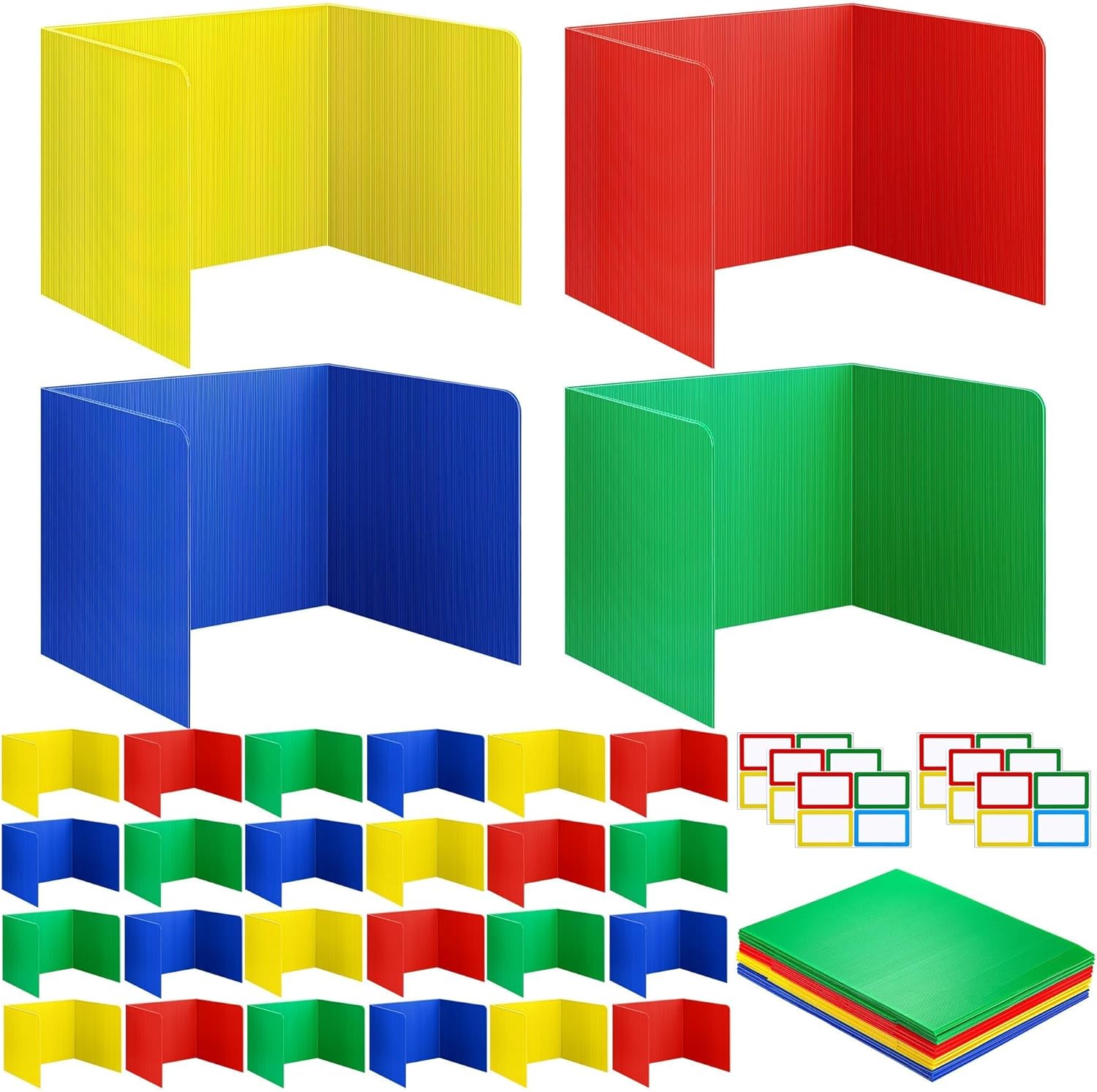 24 Pack Desk Divider for Students Assorted Colors Classroom Privacy Boards with Name Labels Waterproof Plastic Guard Folders Shields for School Desks