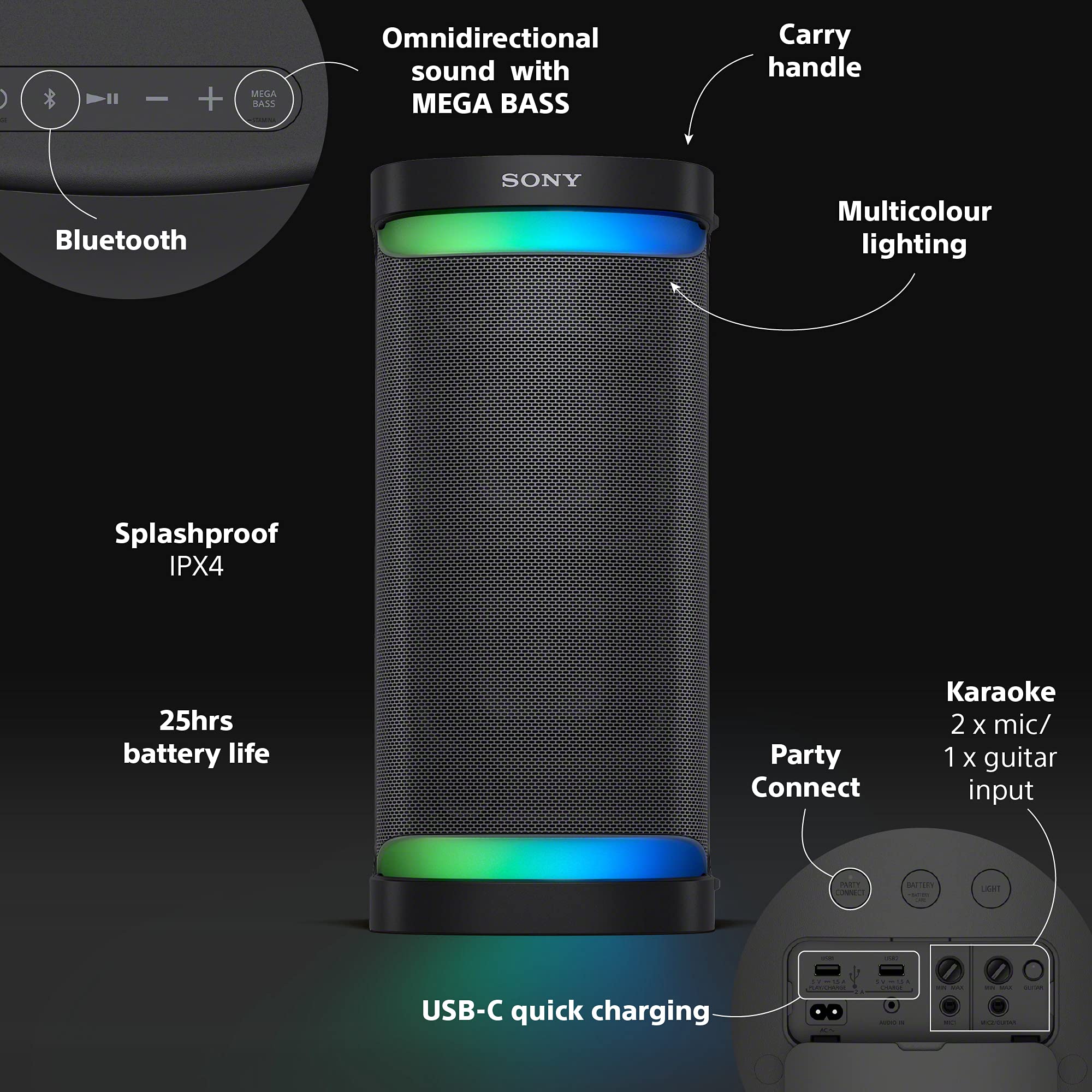 Sony SRSXP700 Powerful Bluetooth® party speaker with omnidirectional party sound, lighting