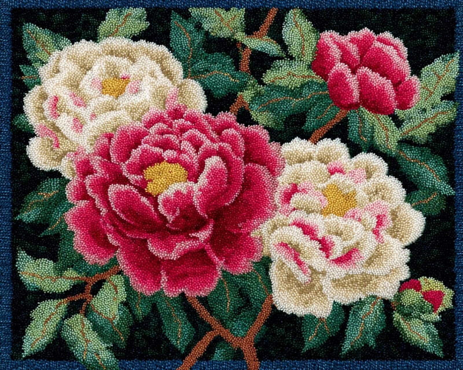 Wallphantom Rug Making Kit for Adults Beginners,Colorful Peony,Latch Hook Cushion Kits,Carpet Embroidery Needlework Crocheting,Tapestry for Home Decoration,80x115cm