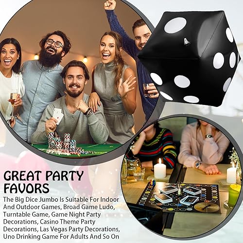 Miniatura 6 de Paquete de 3 dados inflables gigantes gigantes, dados inflables grandes para juegos en la piscina, juguetes para fiestas (negro, 20 pulgadas)