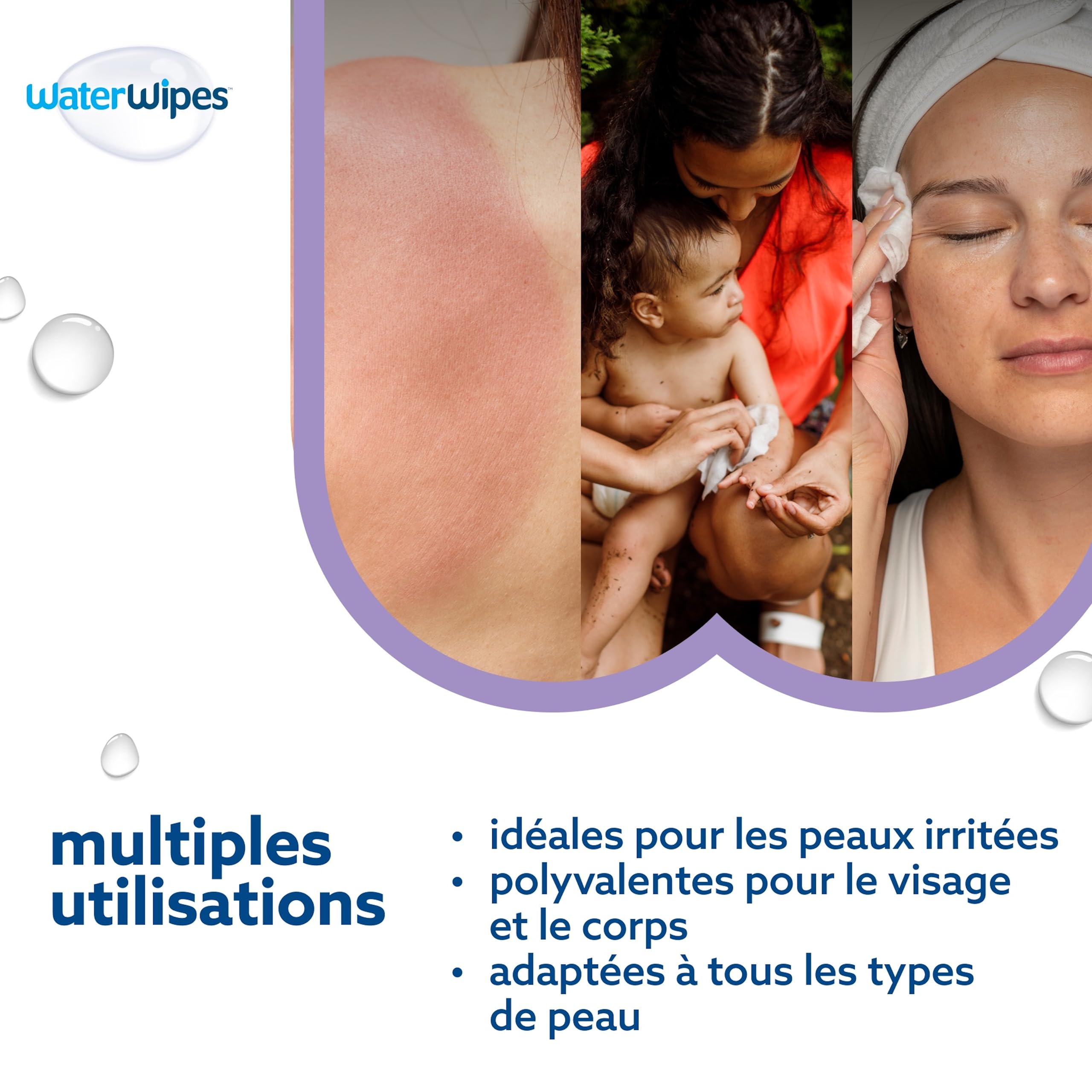WaterWipes Sensitive+ Soothing Clean Wipes, Lingettes Apaisantes, 720 unités (12 paquets), 3-en-1 nettoie, soigne, apaise, 99% d'eau avec extraits botaniques, non parfumées