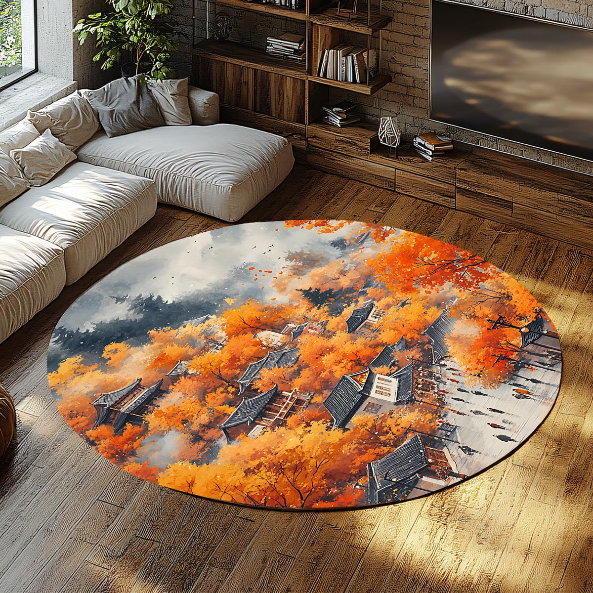 Tapis de dortoir orange et gris 90cm design érable village résistant