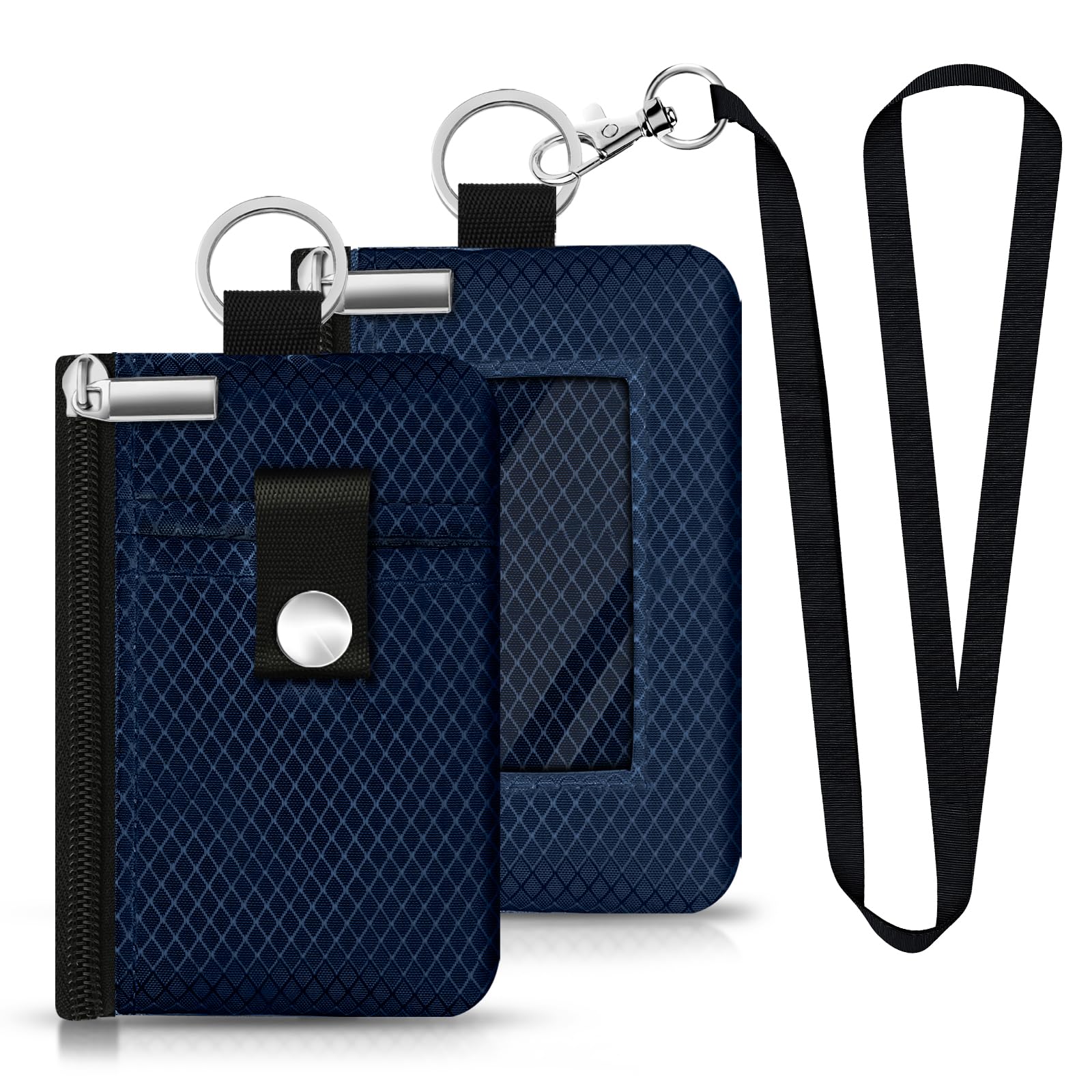 Minimalist RFID Blocking Small Wallet with ID Window,WaterResistant Zip Id Case Wallet with Lanyard Keychain for Cards,Cash,Travel,Women,Men (Dark blue)