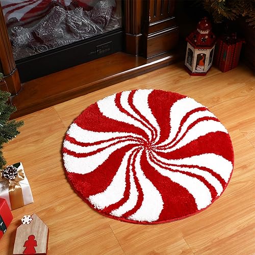 Miniatura 6 de Ceenna Alfombra de baño de Navidad, alfombra de caramelo de Navidad, alfombra de baño de caramelo de 24 x 24 pulgadas, tapete absorbente para bañera