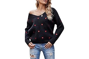 ecowish Women Valentine Heart Sweater V Neck Unique Trendy Casual Long Sleeve...