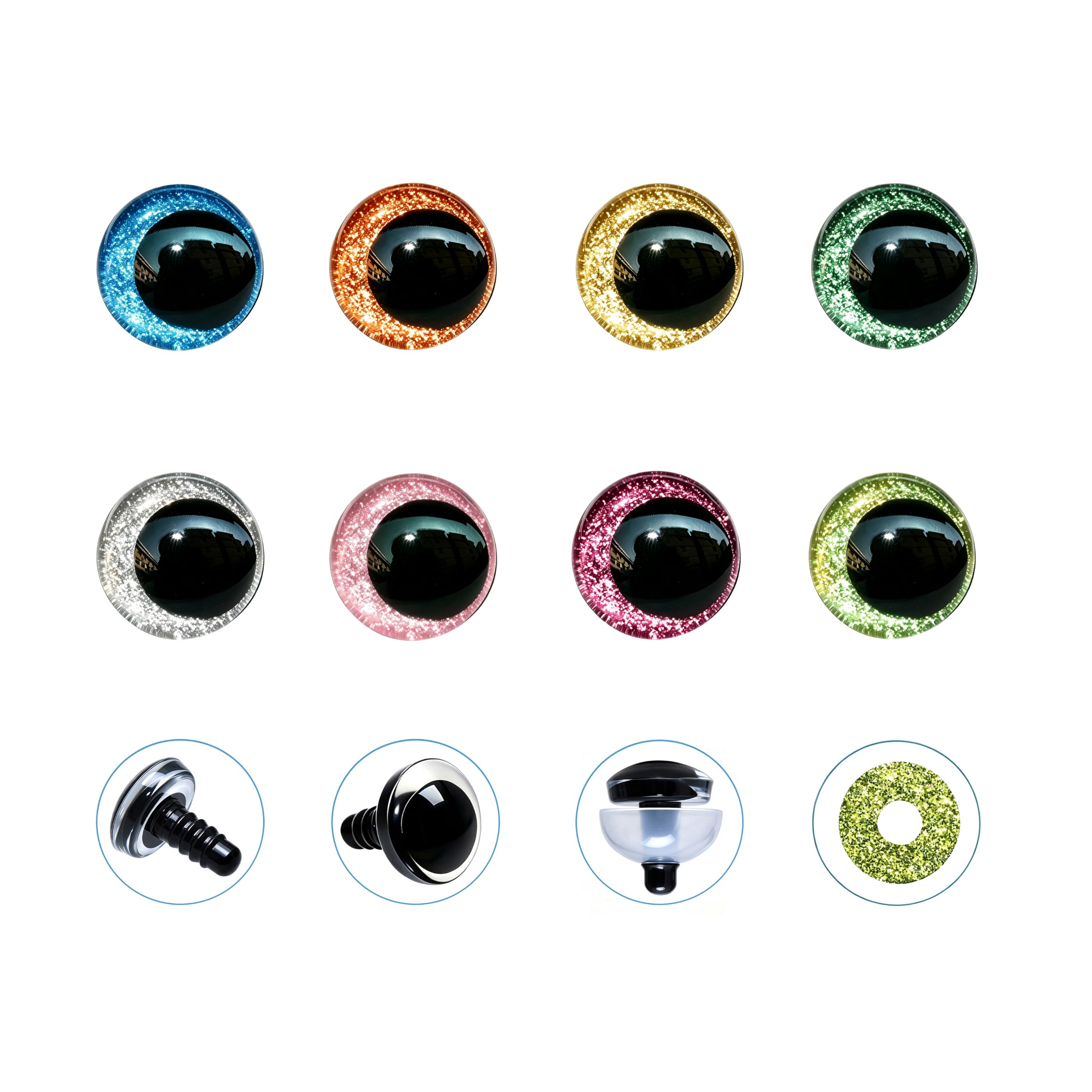 96 Ojos y Arandelas de Seguridad con Purpurina 3D para Ganchillo amigurumi, 8 Colores, Ojos de Seguridad para estrabismo, Ojos de Ganchillo para amigurumi, Manualidades, Suministros de
