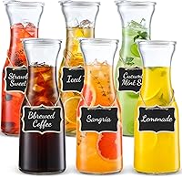 NETANY Set of 6 1L Glass Carafes with Lids - Clear Pitchers for Mimosa Bar, Brunch, Juice, Iced Tea, Lemonade