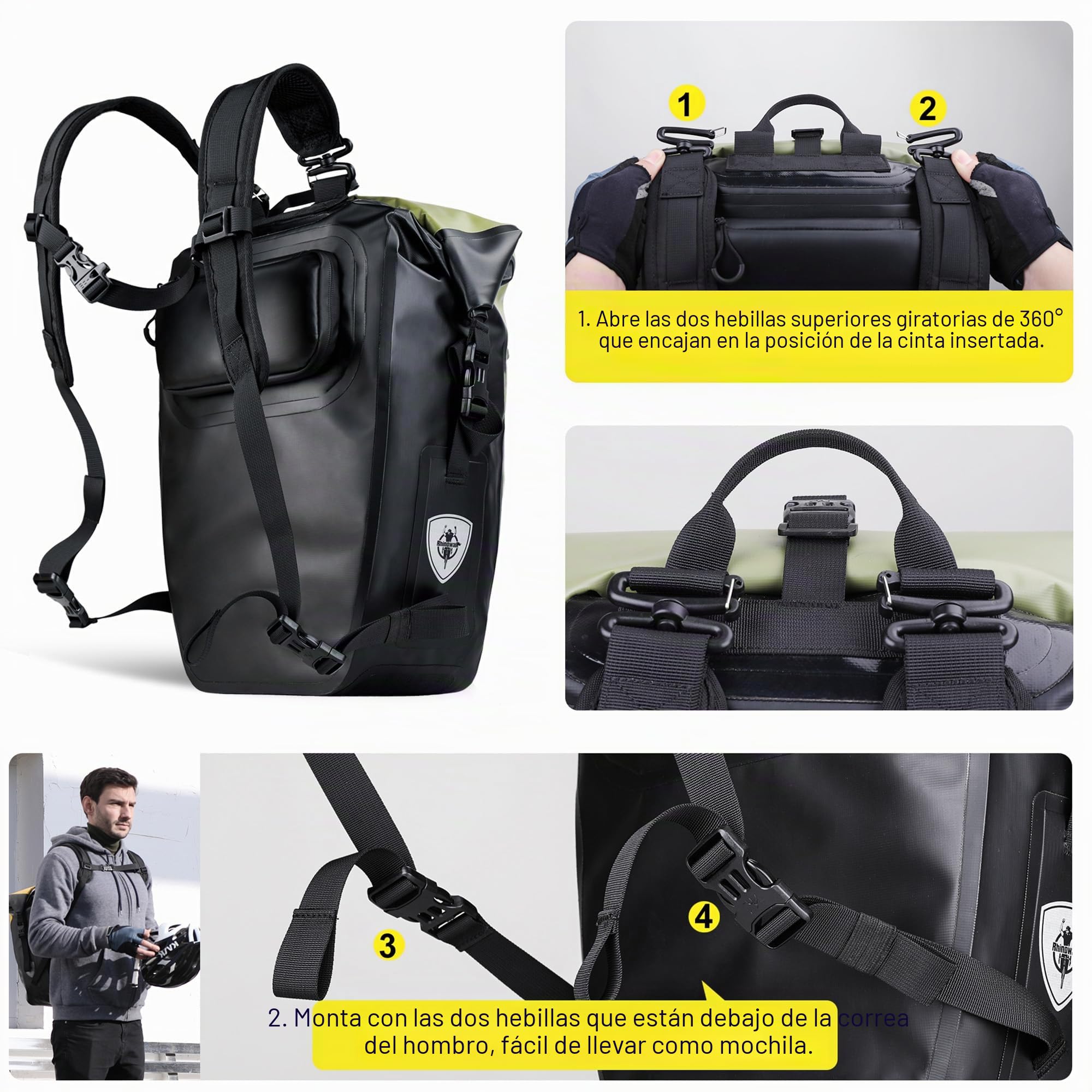 ENJOHOS Alforjas Bicicleta Impermeable Mochila Portátil Bici Multifuncional Bolsa Bicicleta para Portaequipajes Bicicleta Trasero Maleta Bolsa de Viaje Lateral Ciclismo MTB, Negro-27L