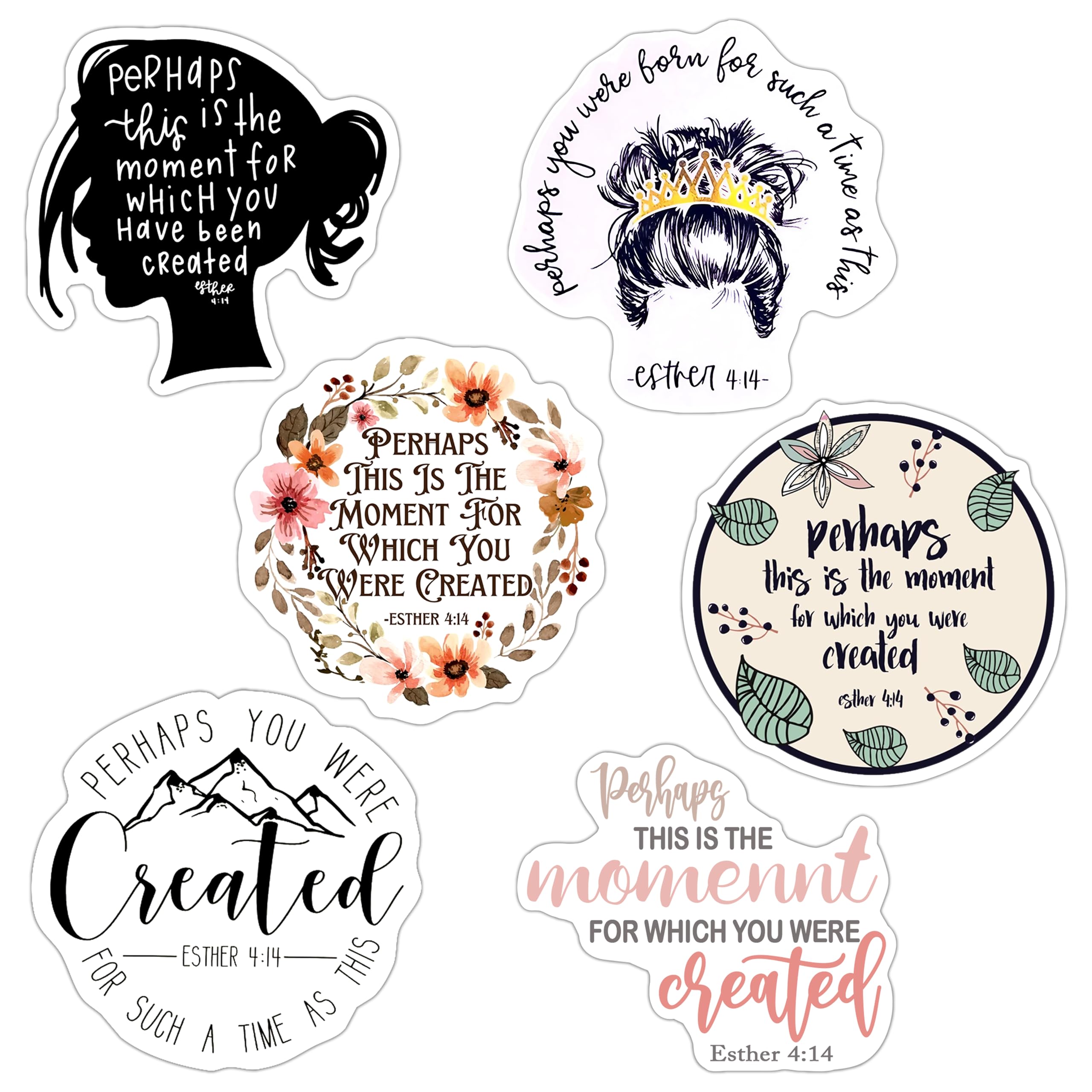 Pack of 6 Esther 4 14 Perhaps You were Born for Such A Time As This Waterproof Vinyl Sticker Bible Verse, Inspirational Scripture Quotes,for All Ages, All Ages, Applicable to Many Surfaces 3 Inches