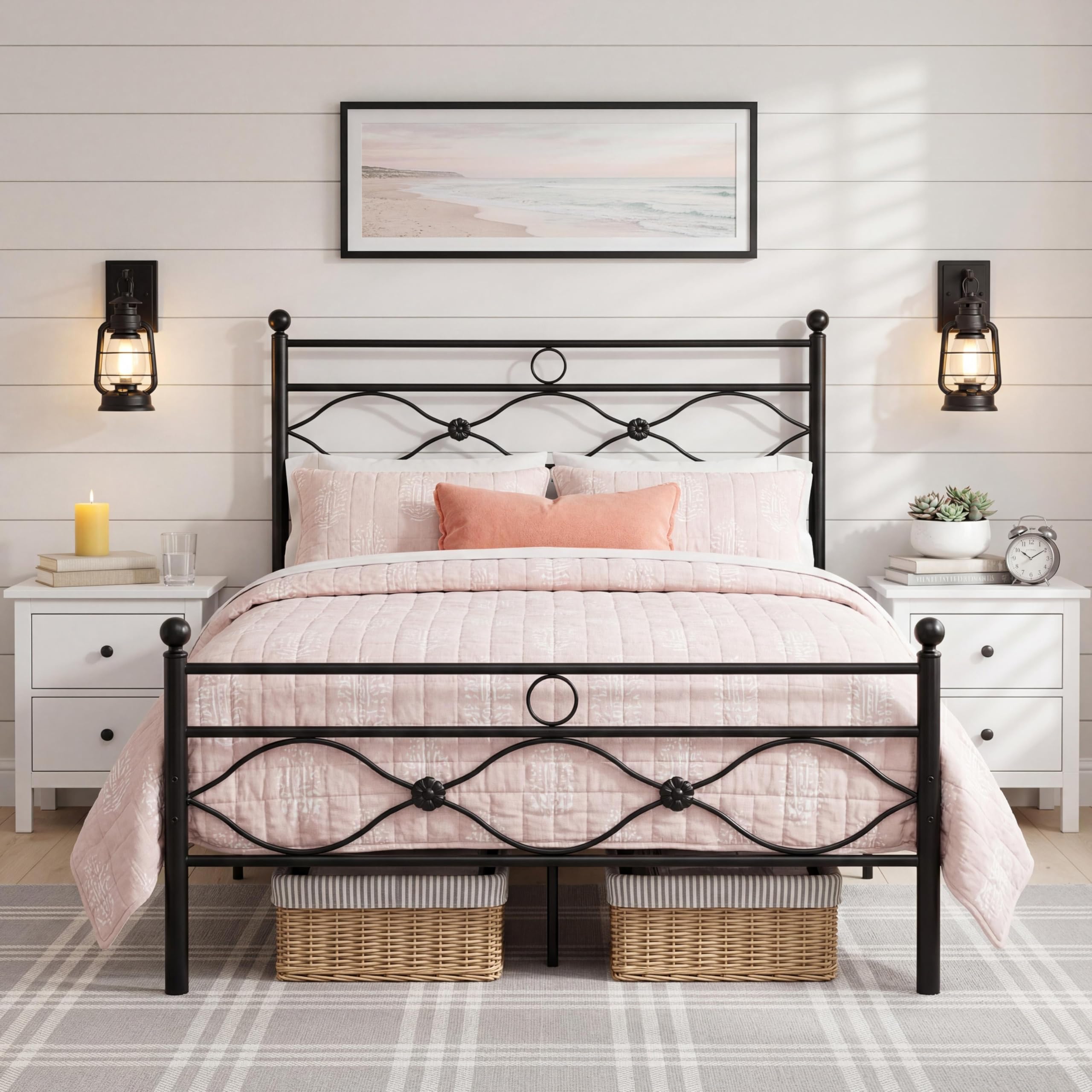 Panana Small Double Metal Bed Frame,120 x 190cm,4FT Platform Bed with 28cm Under Bed Storage,Modern Luxury Solid Bedstead for Guest Room,Bedroom (Black) โ image 1