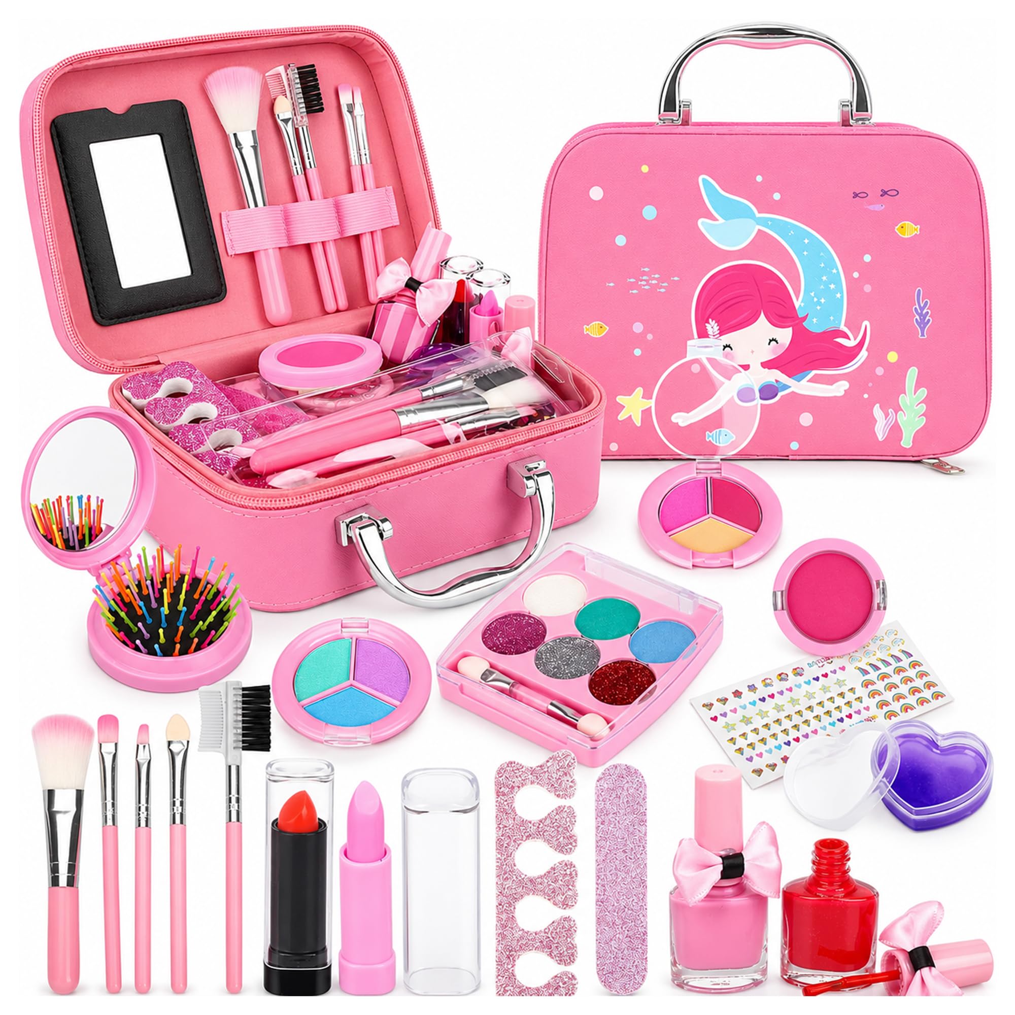 Kidology Kids Makeup Kit for Girl, Unicorn Toys for Girl Real Washable Makeup Girls Princess Play Make Up Toys, Makeup Set Girls, Christmas & Birthday Gift (Mermaid Suit Case Makeup Set)