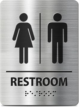 All Gender Restroom Sign - ADA Compliant With Braille, Brushed Stainless Steel, Wheelchair Accessible for Office, Home or Public Bathroom Door